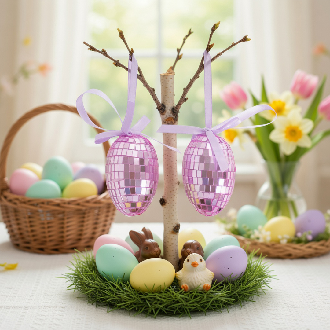 Lilac Disco Easter Eggs Hanging Decorations - Pack of 2 Product Gallery Image