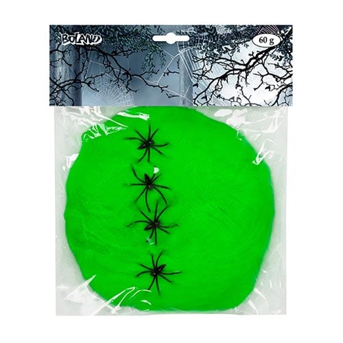 Lime Green Cobweb with Plastic Spiders Halloween Decoration 60g Product Gallery Image