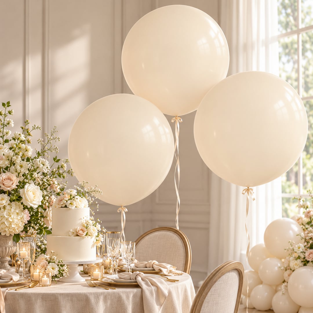 Linen Cream Jumbo Latex Balloon 79cm / 31 in - Single View 2