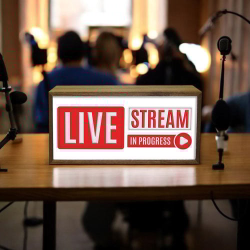 Live Stream In Progress LED Light Box Wood Room Sign Product Gallery Image