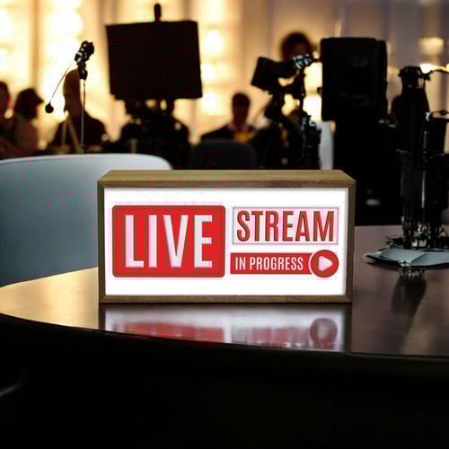 Live Stream In Progress LED Light Box Wood Room Sign Product Gallery Image