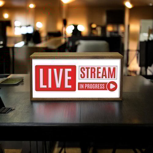 Live Stream In Progress LED Light Box Wood Room Sign Product Gallery Image