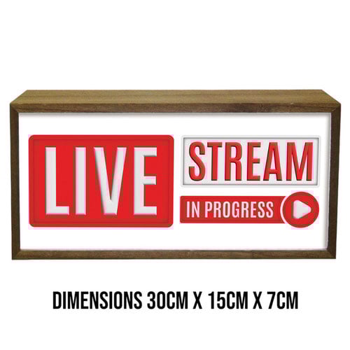 Live Stream In Progress LED Light Box Wood Room Sign Product Gallery Image