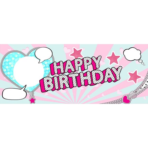 LOL Blue Heart Happy Birthday Design Small Personalised Banner - 4ft x 2ft