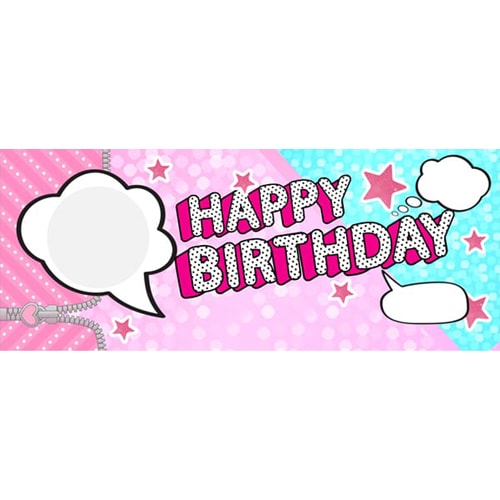 LOL Speech Bubbles Happy Birthday Pink And Blue Design Small Personalised Banner - 4ft x 2ft