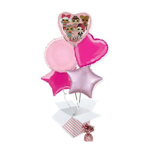 LOL Surprise Pink Foil Helium Balloon Bouquet - 5 Inflated  Balloons In A Box Product Gallery Image