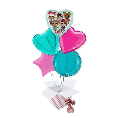 LOL Surprise Turquoise Foil Helium Balloon Bouquet - 5 Inflated Balloons In A Box Product Gallery Image