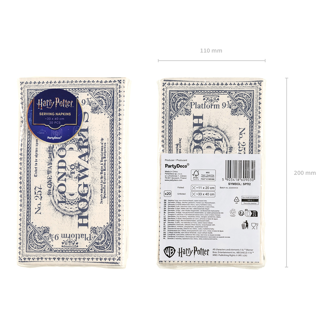 London to Hogwarts Ticket Harry Potter Beige Rectangular Paper Luncheon Napkins 40cm 3 Ply - Pack of 20 View 4
