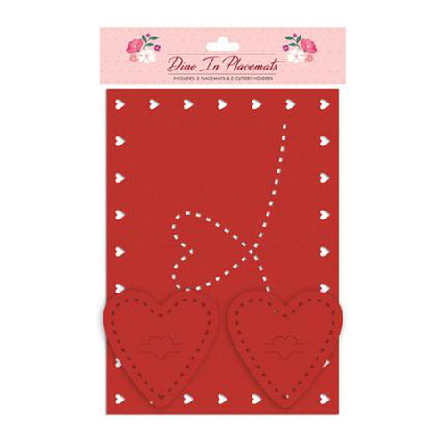 Love Heart Cutout Valentine's Red Felt Placemat & Coaster Set - Pack of 4 Product Gallery Image