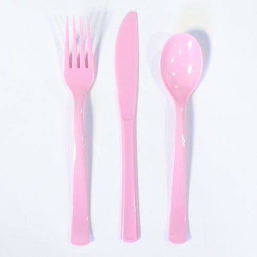 Lovely Pink Plastic Assorted Cutlery Set - Pack of 18