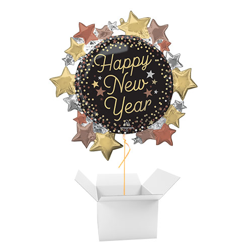 Luxe New Year Stars Giant Helium Foil Balloon - Inflated Balloon in a Box
