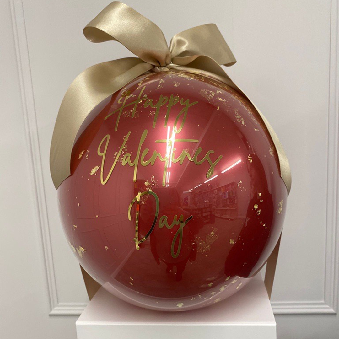 Luxury Deep Burgundy Red & Gold Chic Valentine's Day Balloon Display with White Magnetic Gift Box - Inflated Balloon In A Box Product Gallery Image
