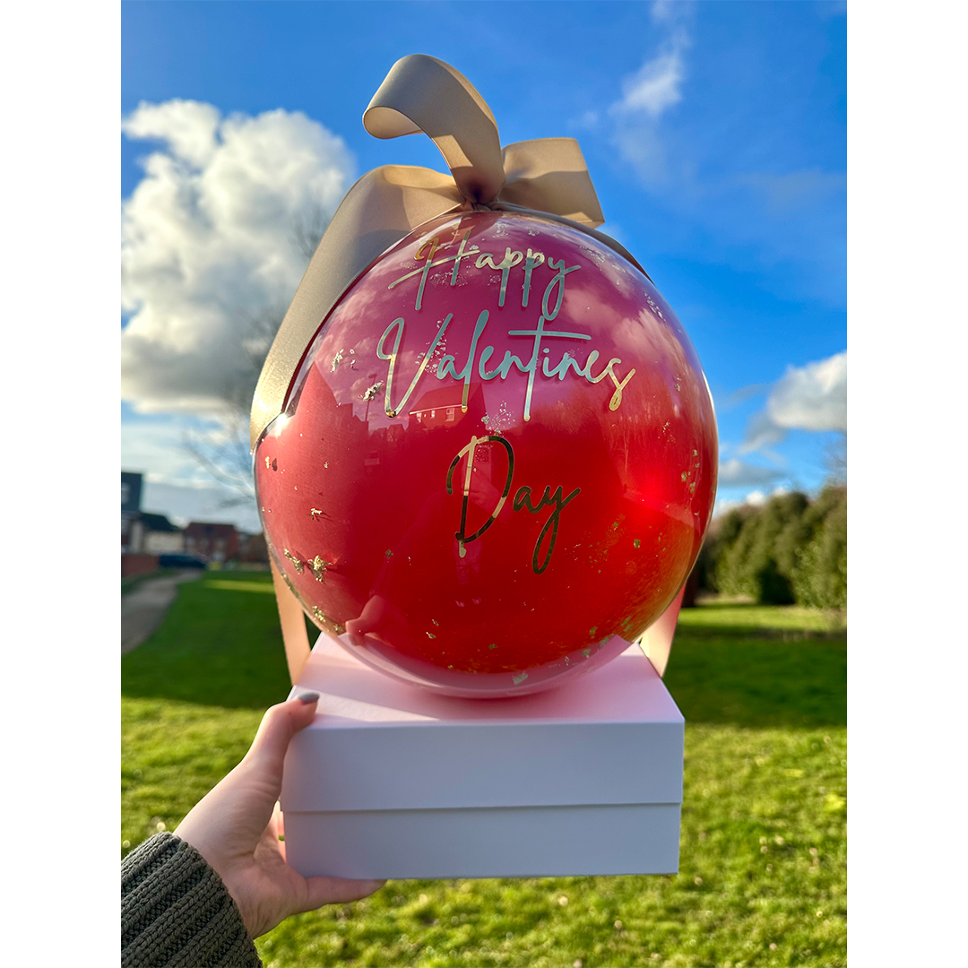 Luxury Deep Burgundy Red & Gold Chic Valentine's Day Balloon Display with White Magnetic Gift Box - Inflated Balloon In A Box Product Gallery Image
