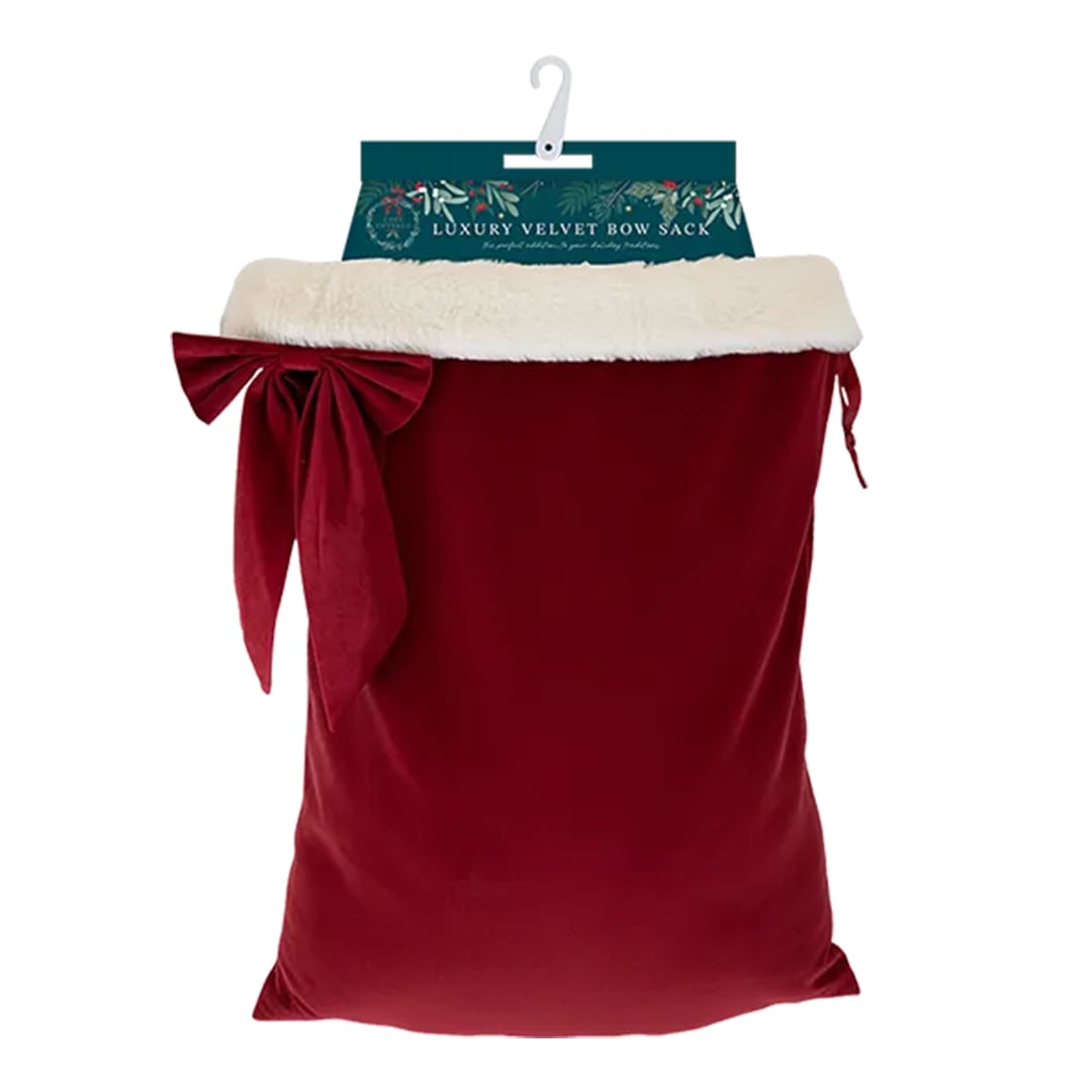 Luxury Deep Red Velvet Bow Christmas Present Sack 64cm