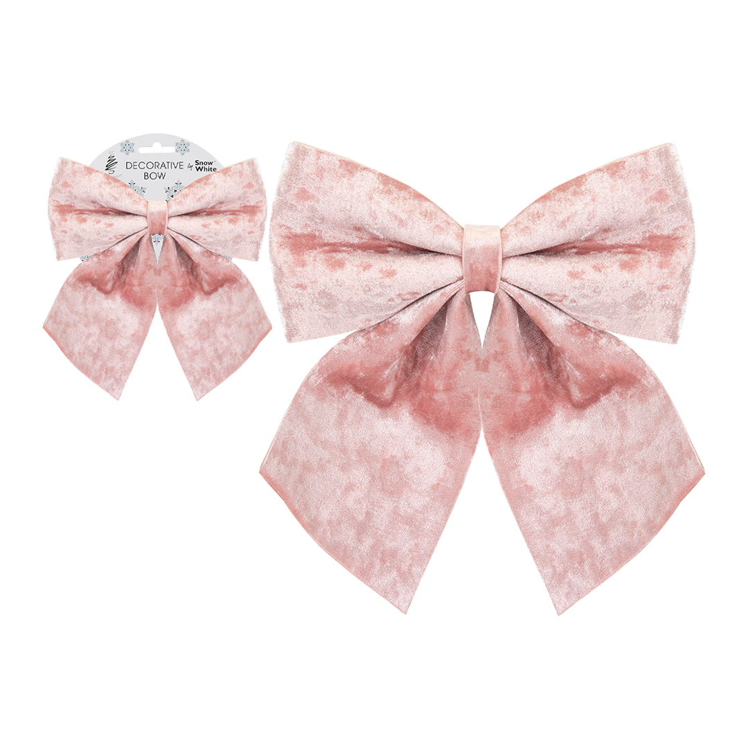 Luxury Light Pink Velvet Fabric Christmas Bow Decoration 24cm