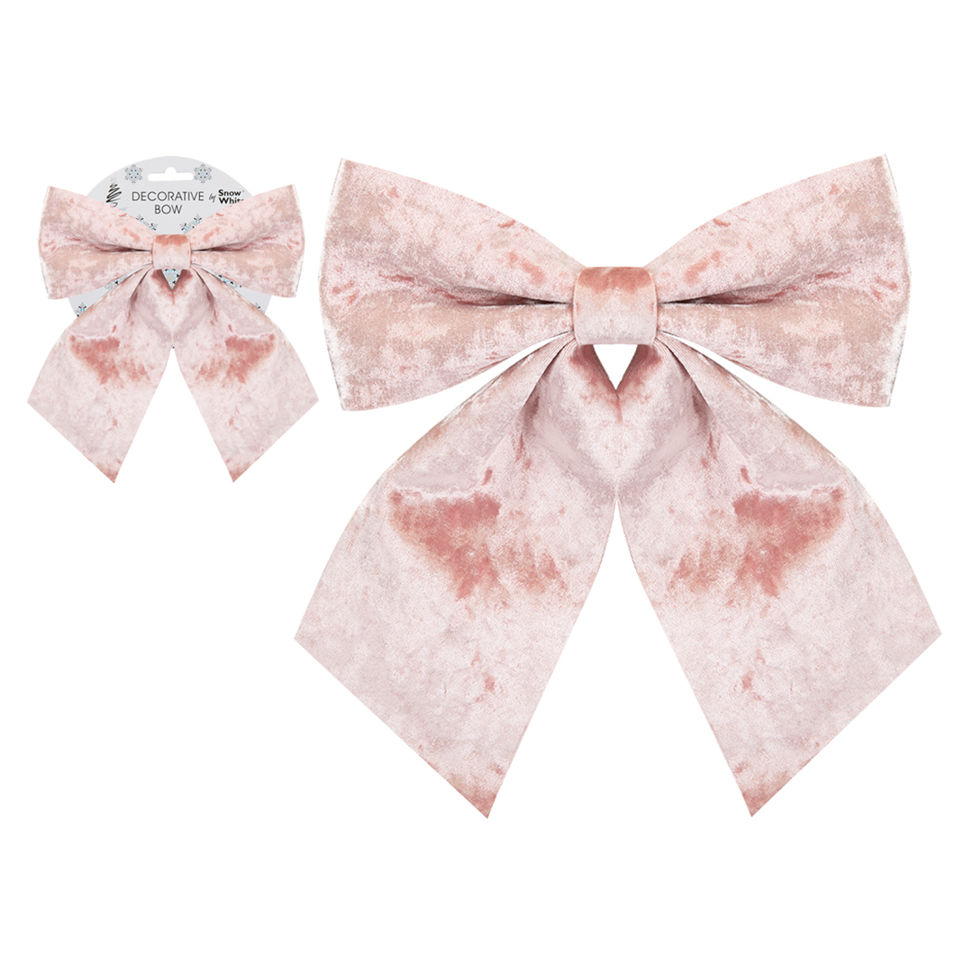 Luxury Light Pink Velvet Fabric Christmas Bow Decoration 34cm