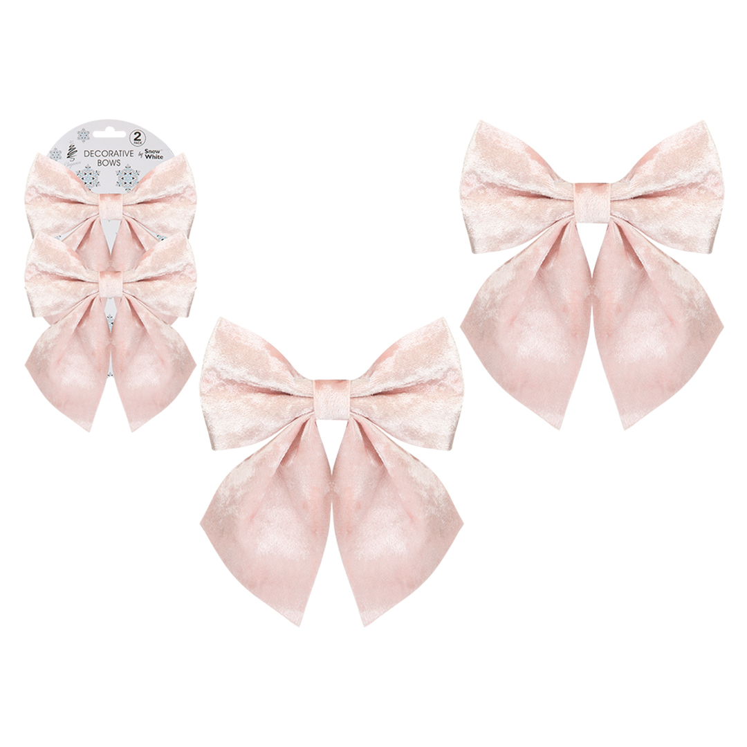 Luxury Light Pink Velvet Fabric Christmas Bow Decorations 13cm - Pack of 2
