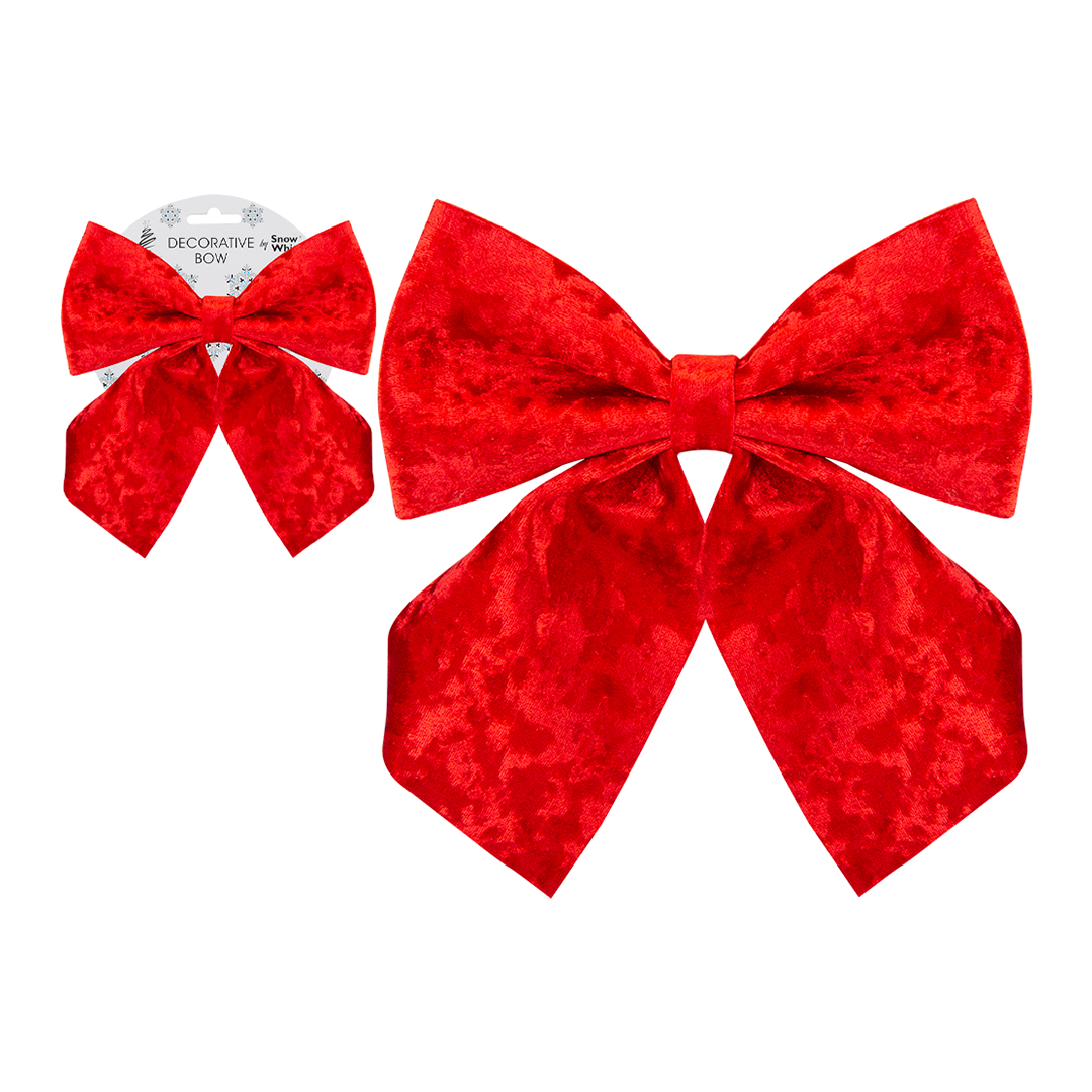 Luxury Red Velvet Fabric Christmas Bow Decoration 24cm
