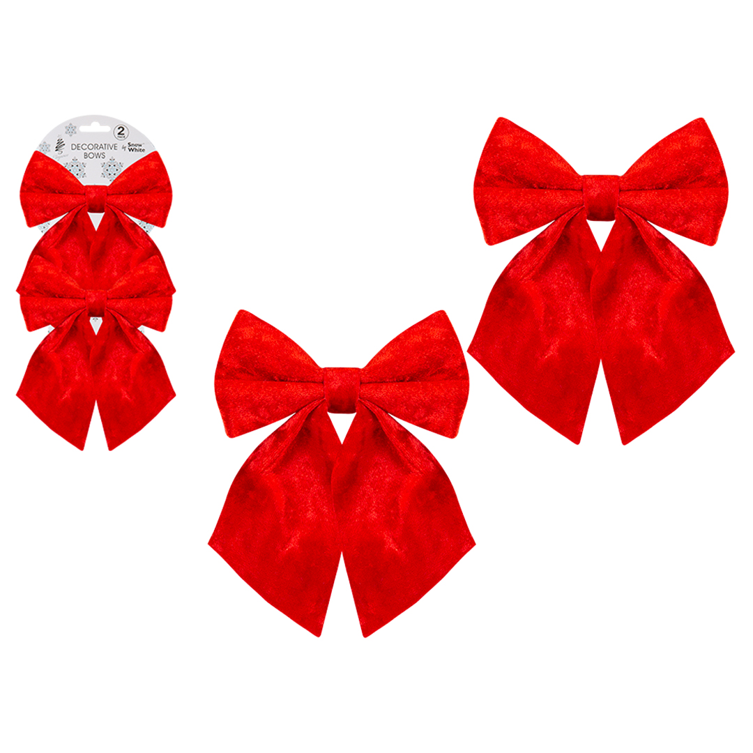 Luxury Red Velvet Fabric Christmas Bow Decorations 13cm - Pack of 2