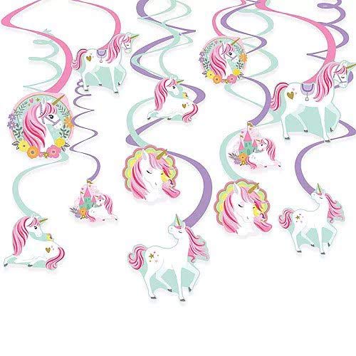 Magical Unicorn Party Hanging Swirl Decorations - Pack of 12 Product Image