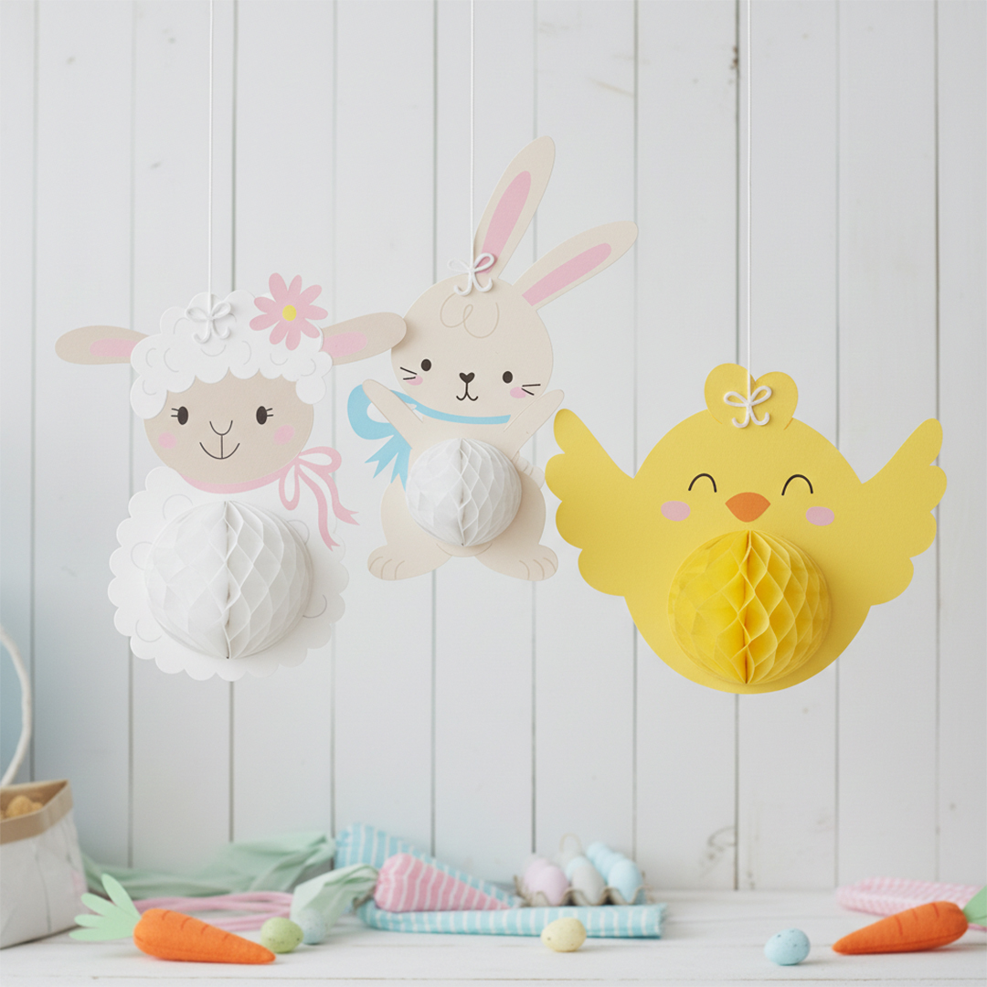 Make Your Own Easter Character Honeycomb Hanging Decorations - Pack of 3