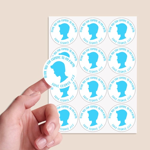 Male Doll Style Head Design Personalised Round Stickers 60mm - Sheet of 12 Product Gallery Image