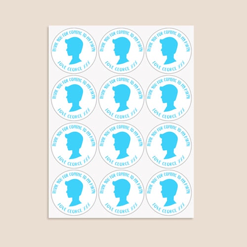 Male Doll Style Head Design Personalised Round Stickers 60mm - Sheet of 12 Product Gallery Image