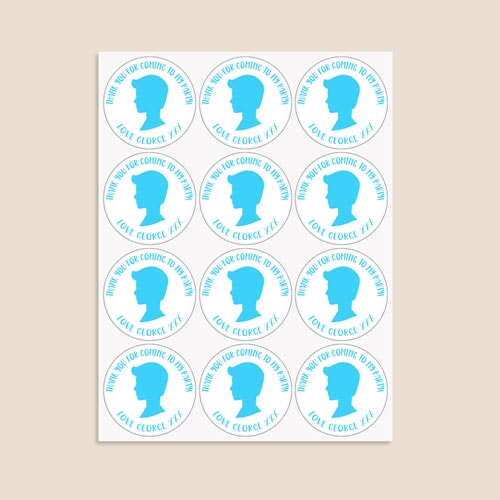 Male Doll Style Head Design Personalised Round Stickers 60mm - Sheet of 12 Product Gallery Image