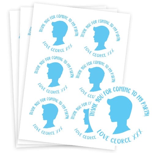 Male Doll Style Head Design Personalised Round Stickers 88mm - Sheet of 6 Product Gallery Image