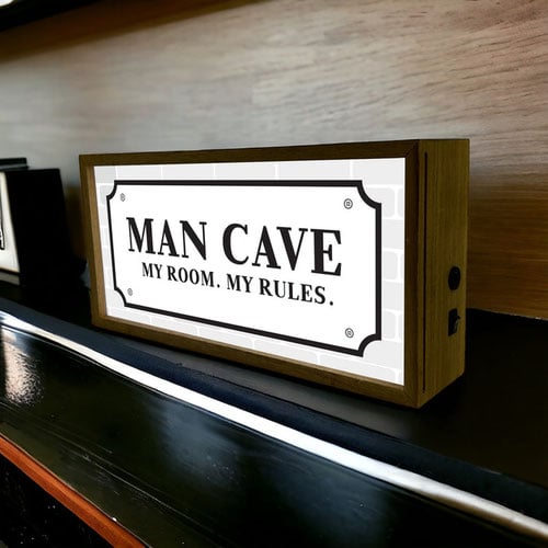 Man Cave My Room My Rules LED Light Box Wood Room Sign Product Gallery Image