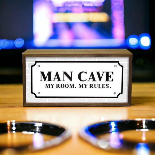 Man Cave My Room My Rules LED Light Box Wood Room Sign Product Gallery Image