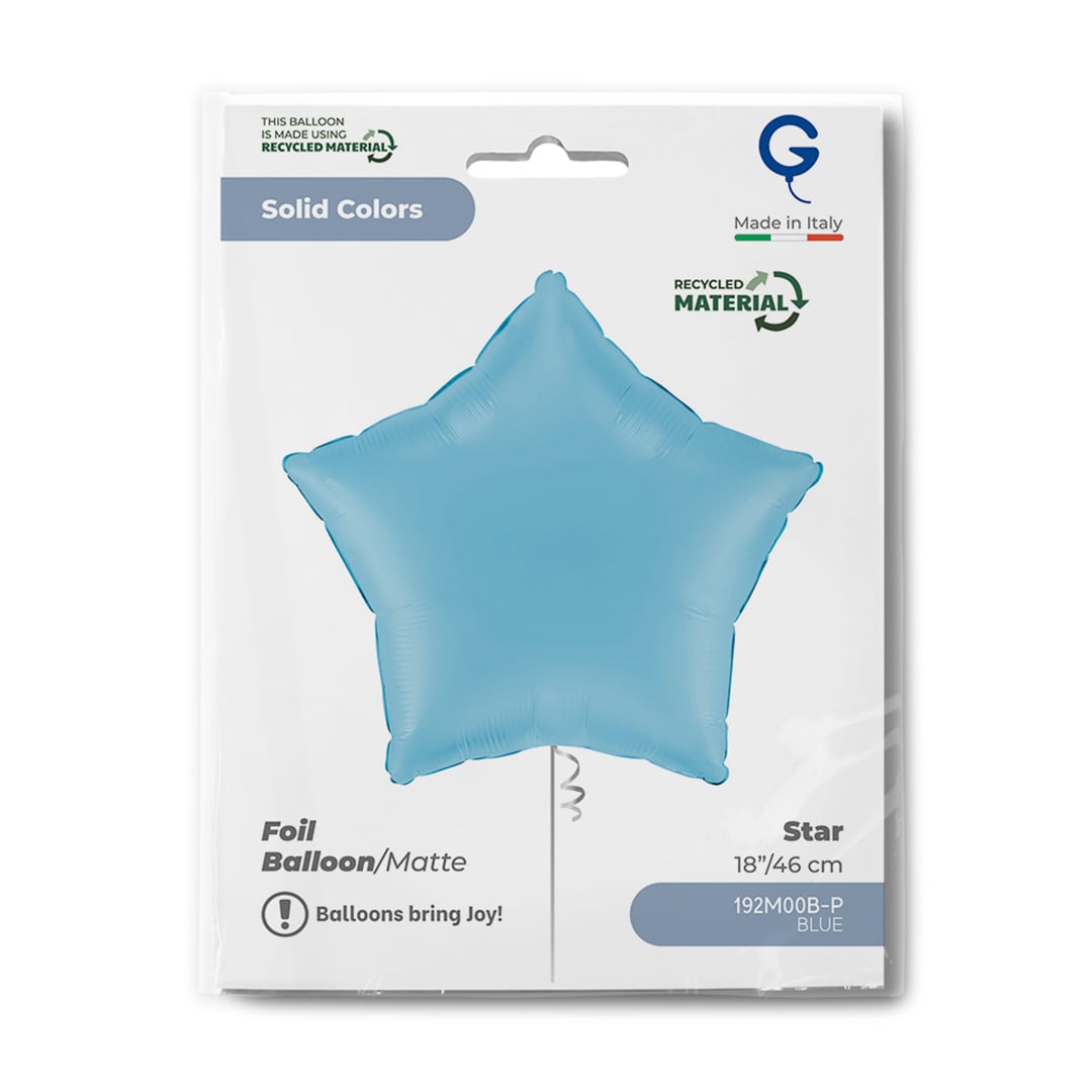 Matte Baby Blue Star Shaped Foil Balloon 46cm / 18 in View 3