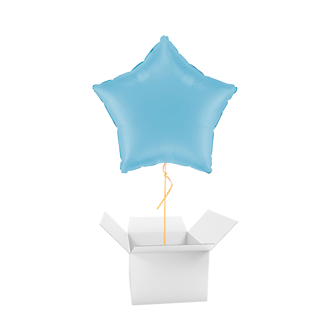 Matte Baby Blue Star Shaped Foil Balloon - Inflated Balloon In A Box