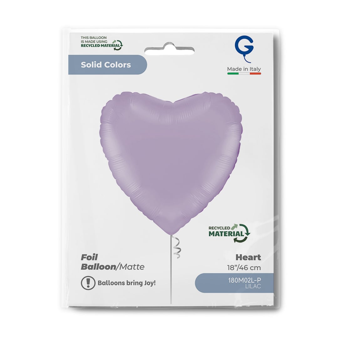 Matte Lilac Heart Shaped Foil Balloon 46cm / 18 in View 3