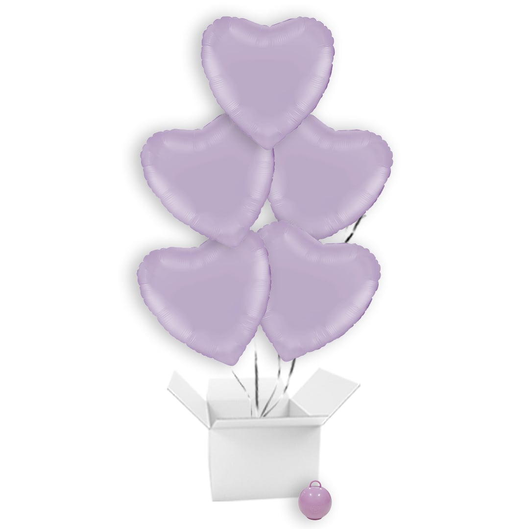 Matte Lilac Heart Shaped Foil Balloon Bouquet - 5 Inflated Balloons In A Box