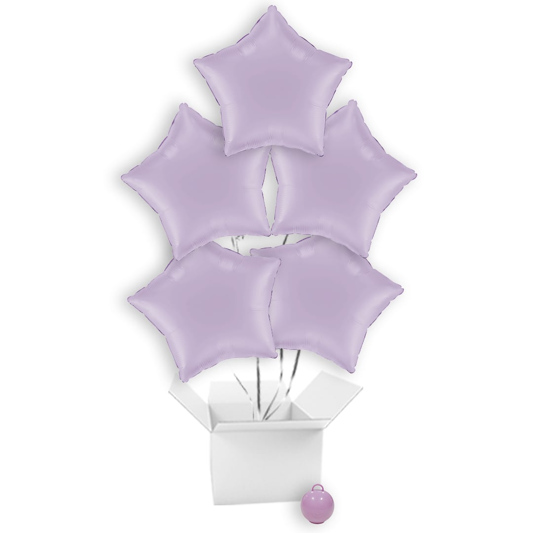 Matte Lilac Star Shaped Foil Balloon Bouquet - 5 Inflated Balloons In A Box