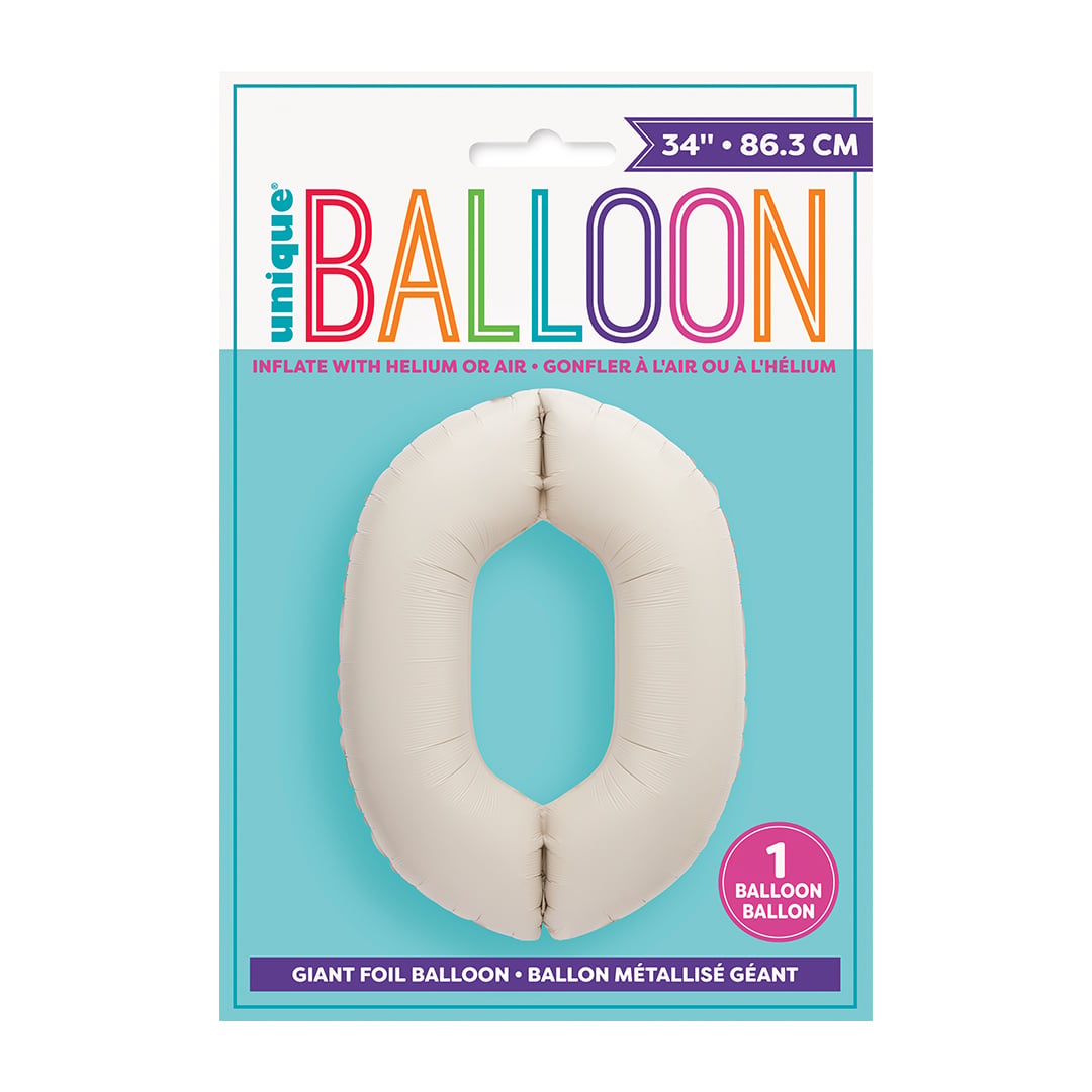 Matte Nude Number 0 Giant Foil Balloon 86cm / 34 in View 3