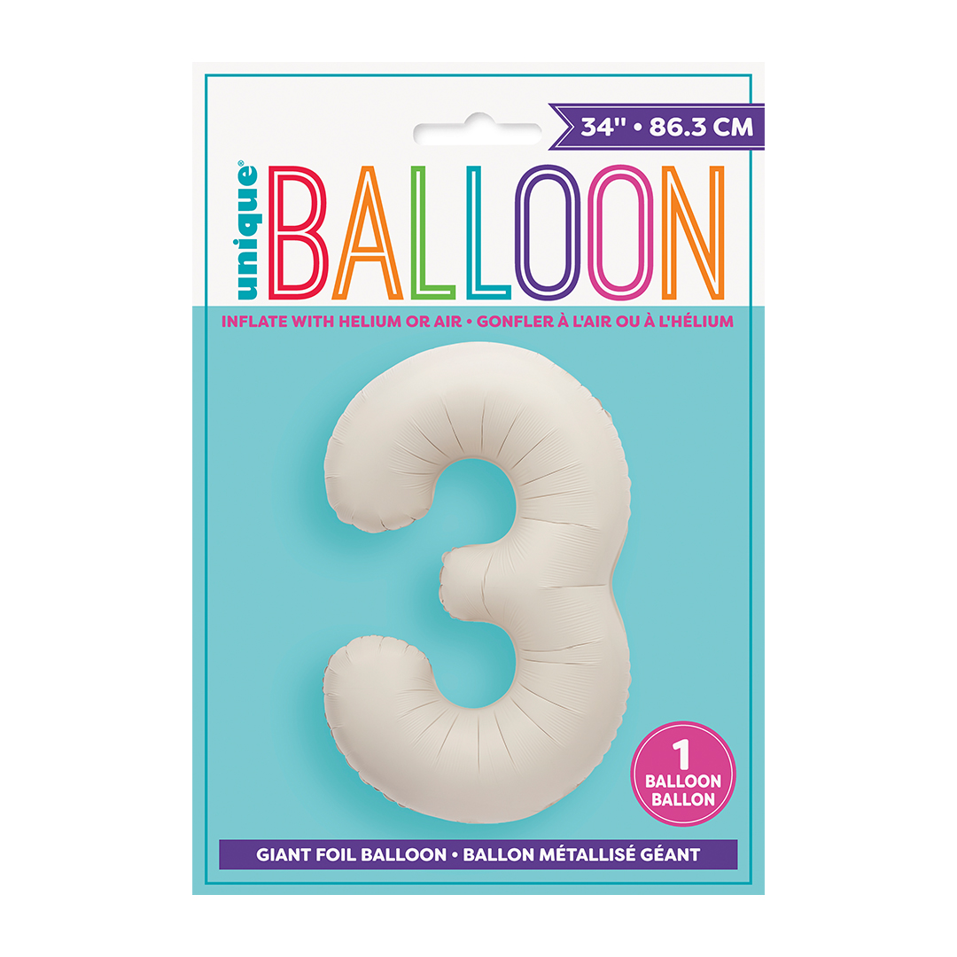 Matte Nude Number 3 Giant Foil Balloon 86cm / 34 in View 3