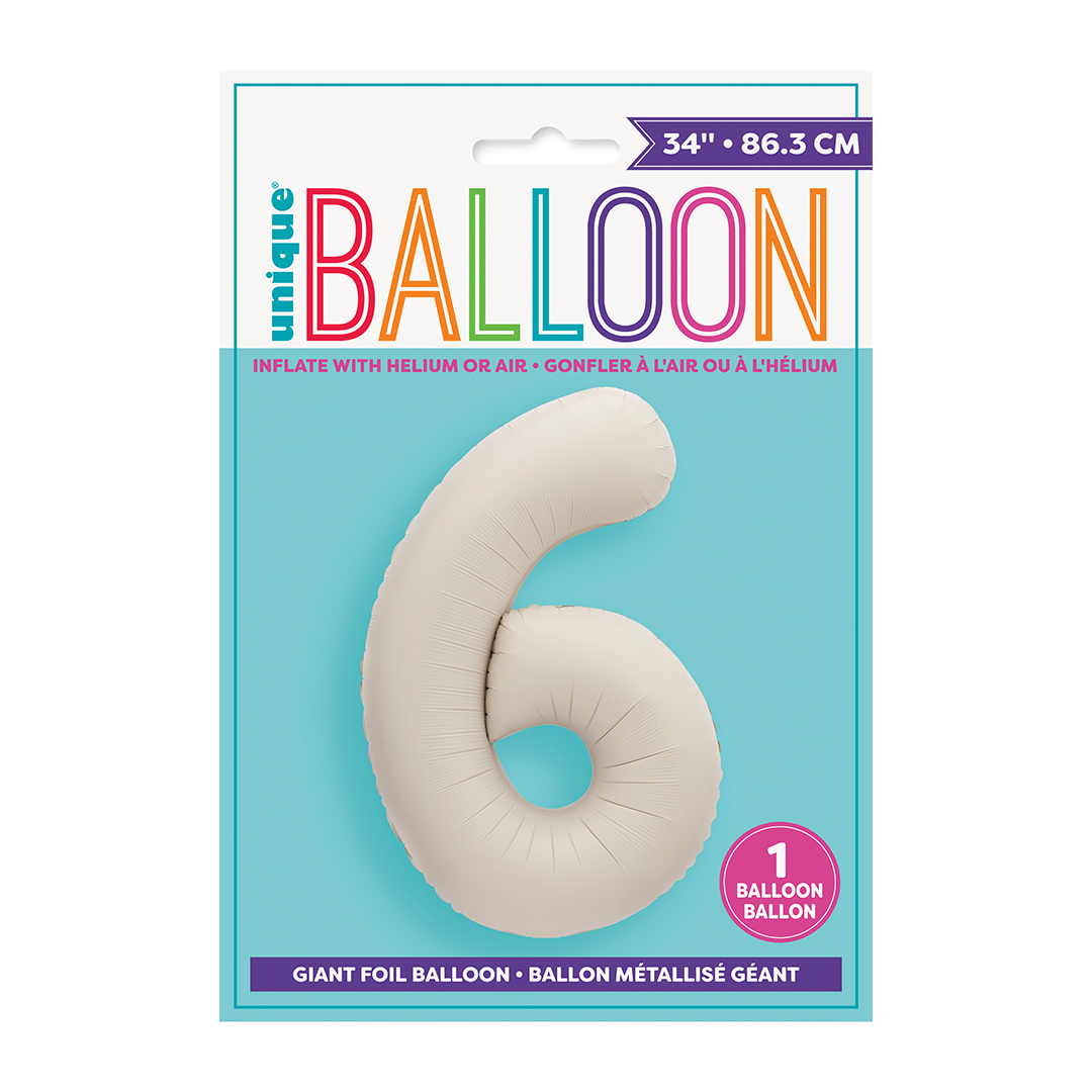 Matte Nude Number 6 Giant Foil Balloon 86cm / 34 in View 3