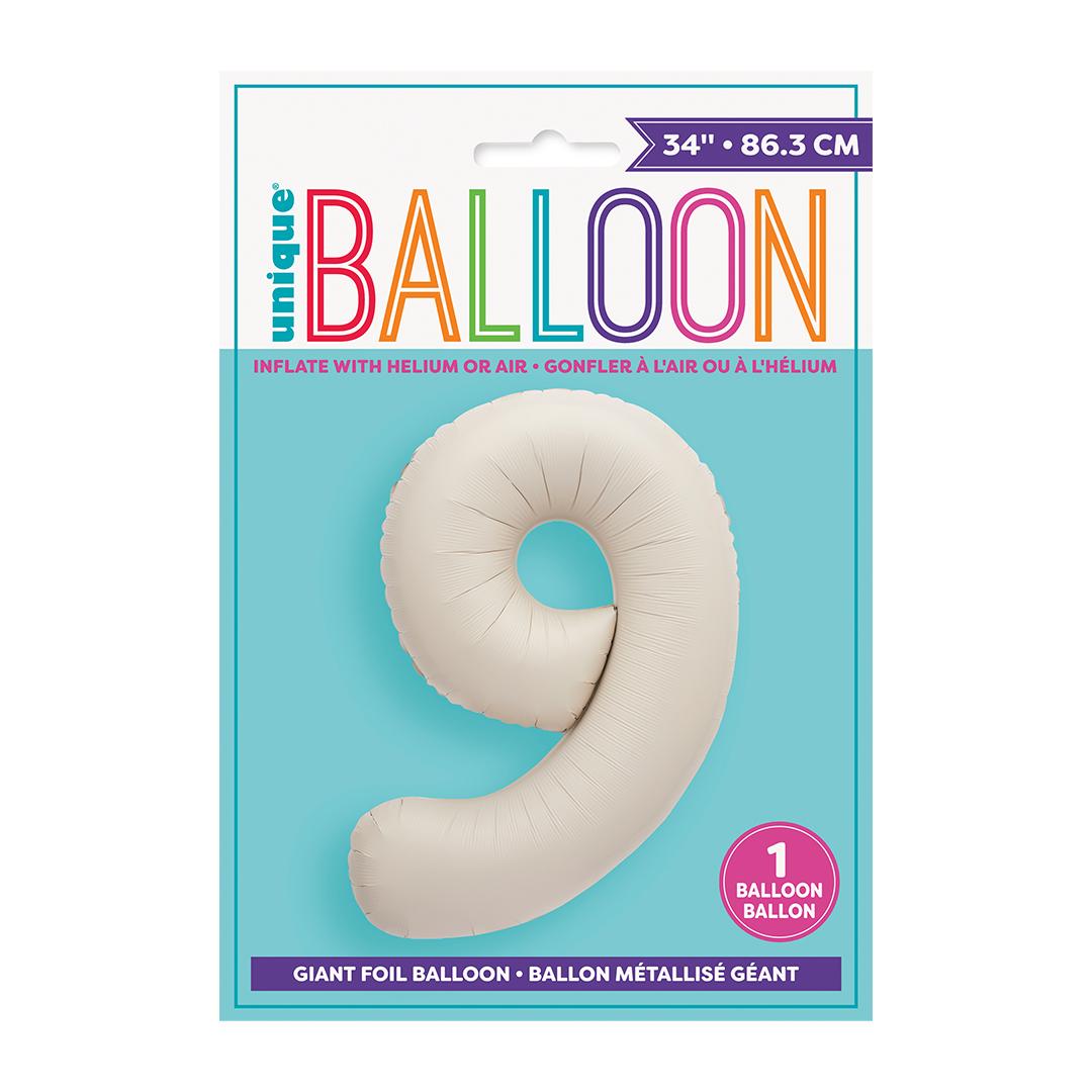 Matte Nude Number 9 Giant Foil Balloon 86cm / 34 in View 3