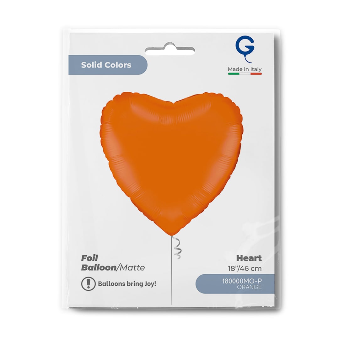 Matte Orange Heart Shaped Foil Balloon 46cm / 18 in View 3