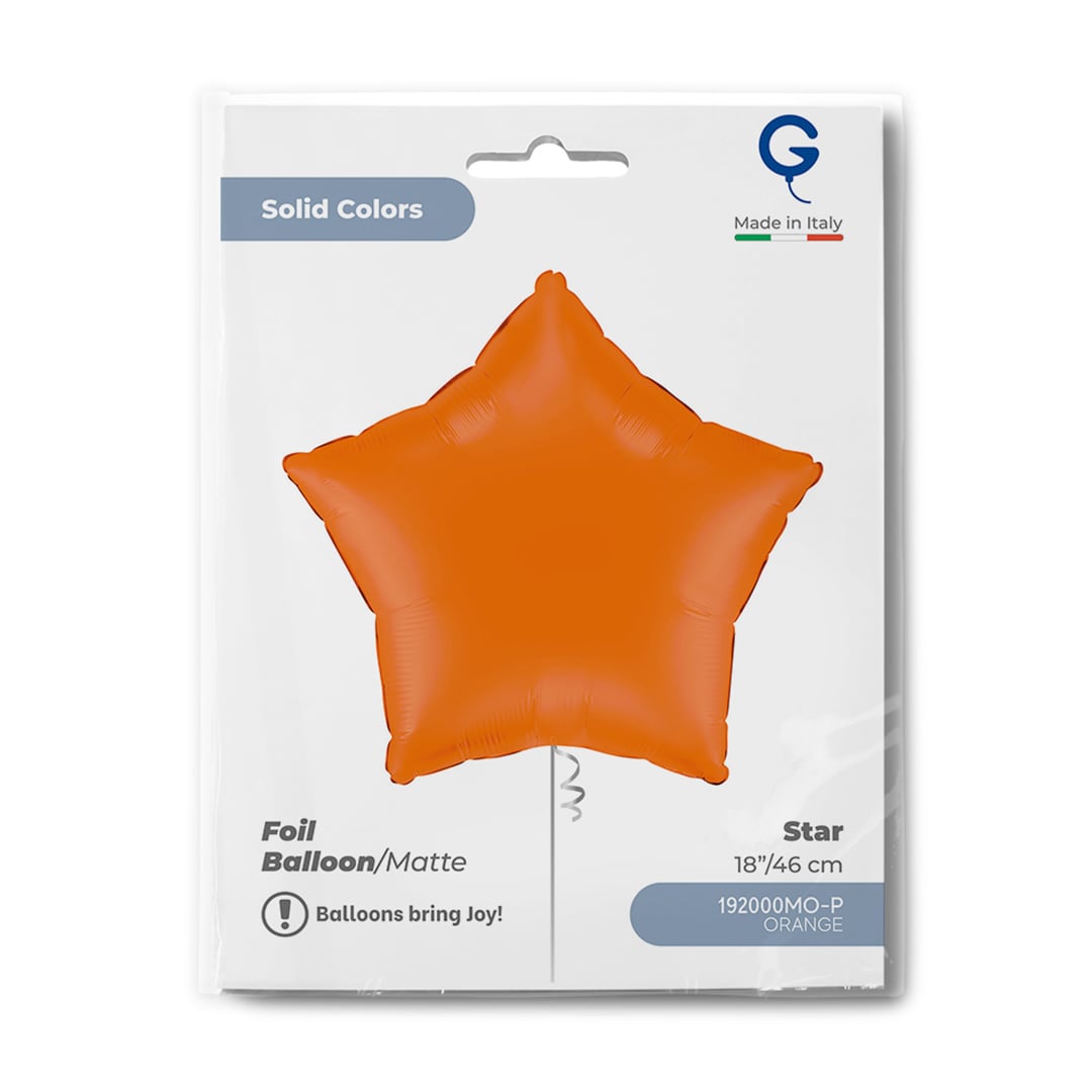 Matte Orange Star Shaped Foil Balloon 46cm / 18 in View 3