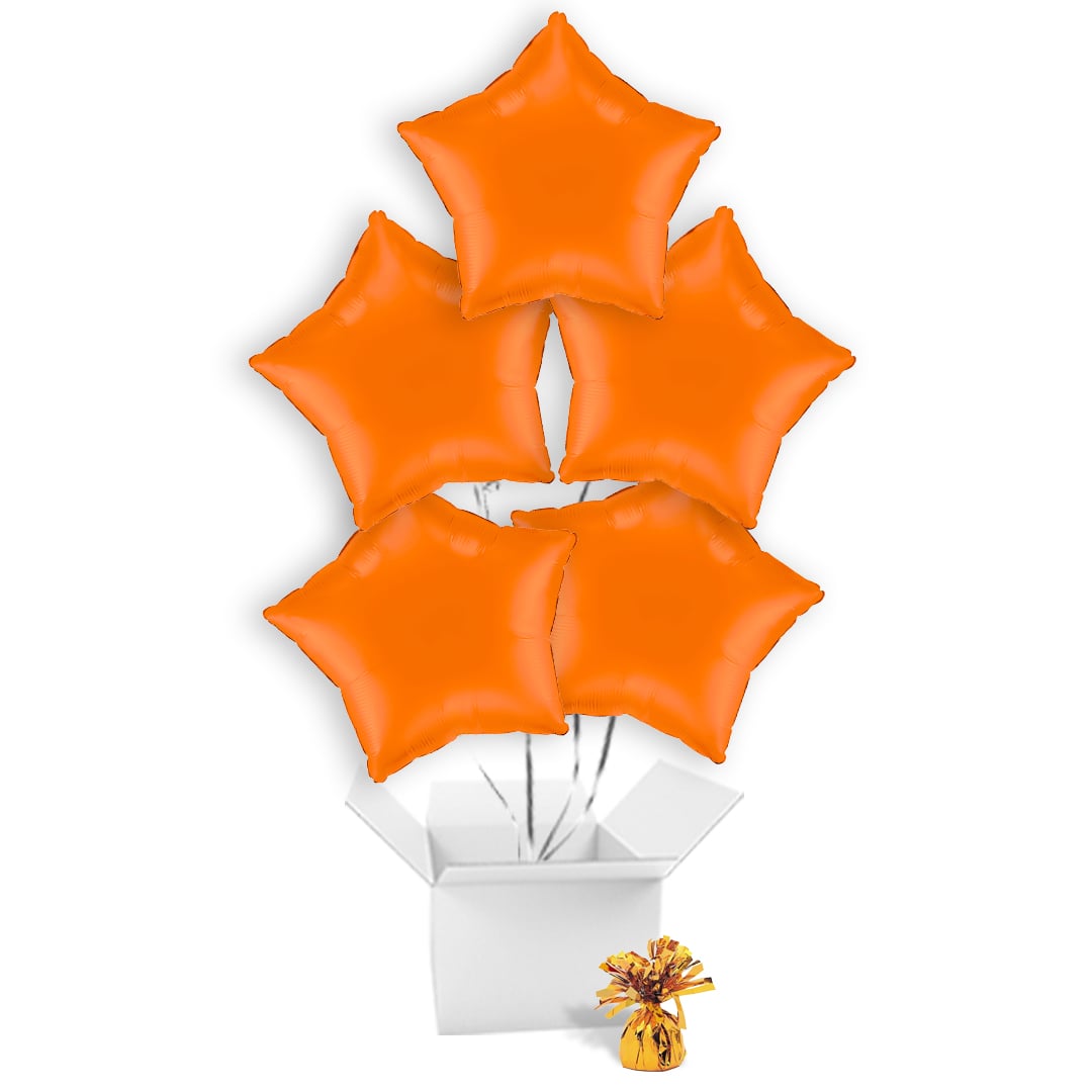 Matte Orange Star Shaped Foil Balloon Bouquet - 5 Inflated Balloons In A Box