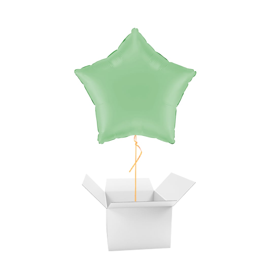 Matte Pistachio Green Star Shaped Foil Balloon - Inflated Balloon In A Box