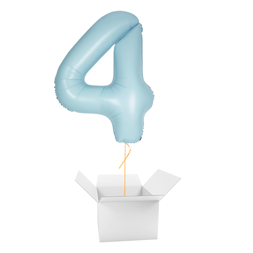 Matte Powder Blue Number 4 Helium Foil Giant Balloon - Inflated Balloon in a Box Product Gallery Image