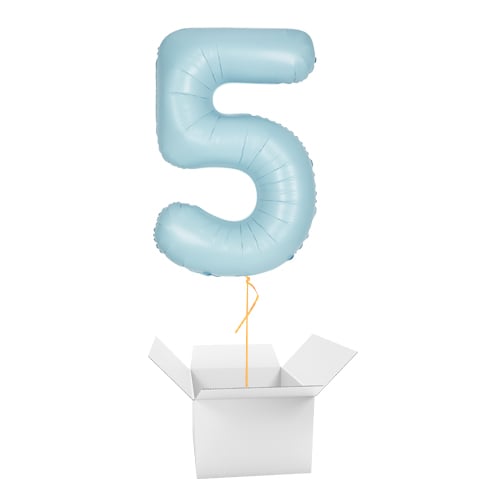 Matte Powder Blue Number 5 Helium Foil Giant Balloon - Inflated Balloon in a Box Product Gallery Image