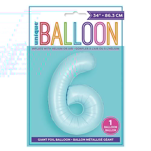 Matte Powder Blue Number 6 Helium Foil Giant Balloon 86cm / 34 in Product Gallery Image