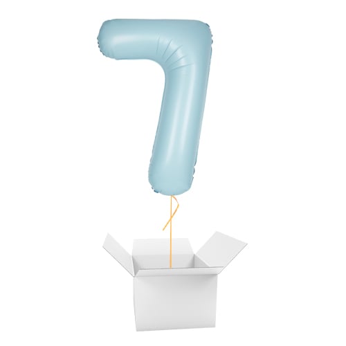 Matte Powder Blue Number 7 Helium Foil Giant Balloon - Inflated Balloon in a Box Product Gallery Image