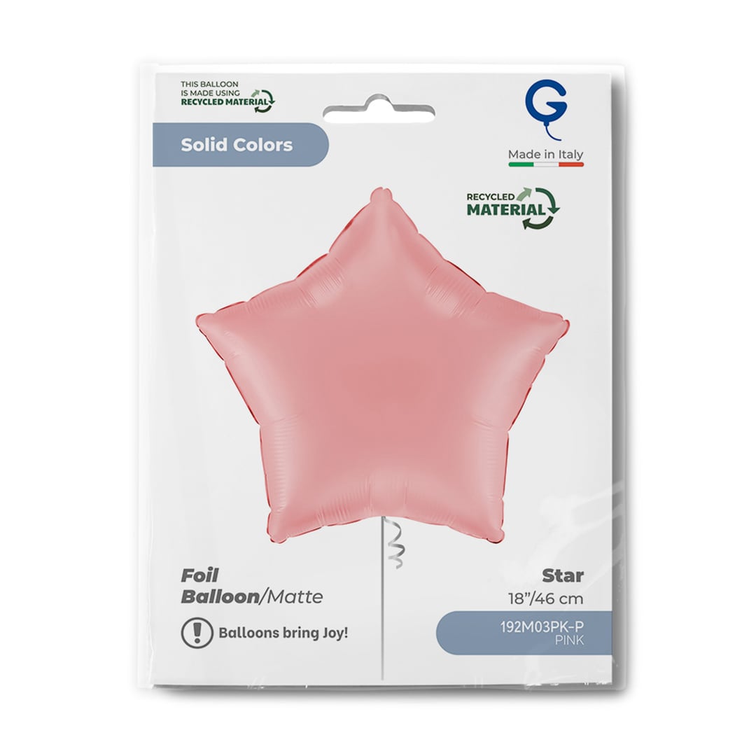 Matte Rose Pink Star Shaped Foil Balloon 46cm / 18 in View 3