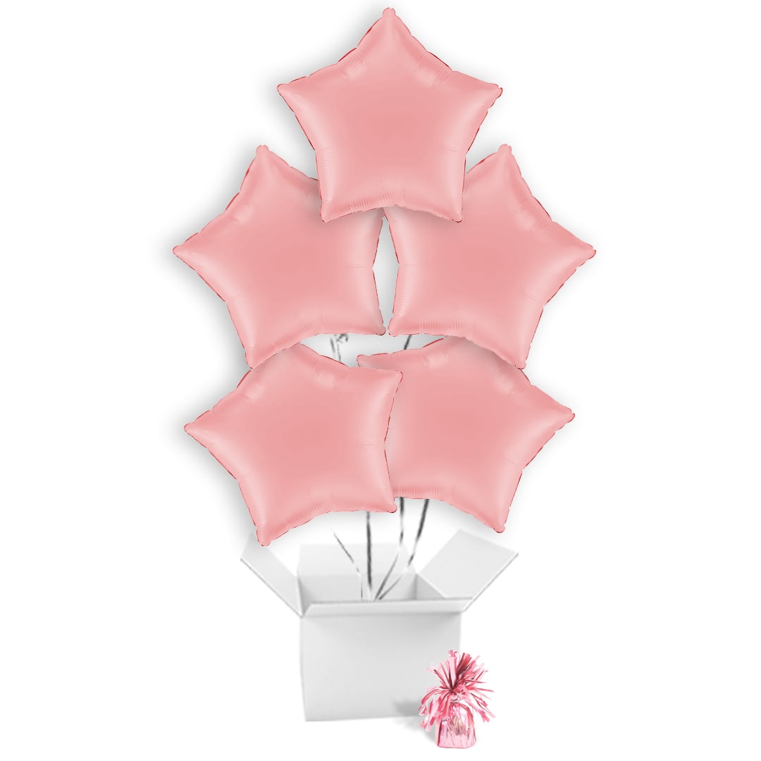 Matte Rose Pink Star Shaped Foil Balloon Bouquet - 5 Inflated Balloons In A Box
